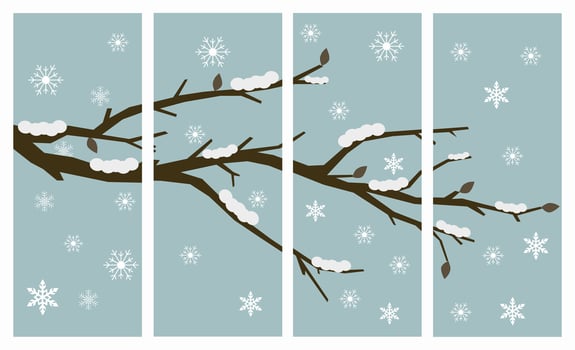 Winter landscape background. Frozen branches covered with snow. Beautiful wildlife in the snow. vector