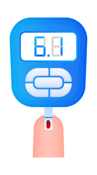 Poster with Glucometer icon. Device for testing and monitoring level of sugar or glucose in blood. png