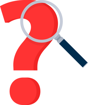 Searching solutions and asking for help. Question mark in a magnifying glass. png