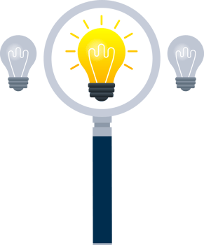 Search idea. Magnifying glass icon. Ideas Analysis. Light bulb. png