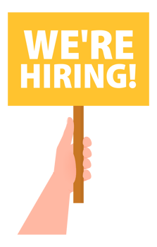 Hand holding placard with space for text we're hiring png