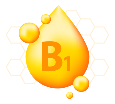 Vitamin B1 with realistic drop. Particles of vitamins in the middle. png