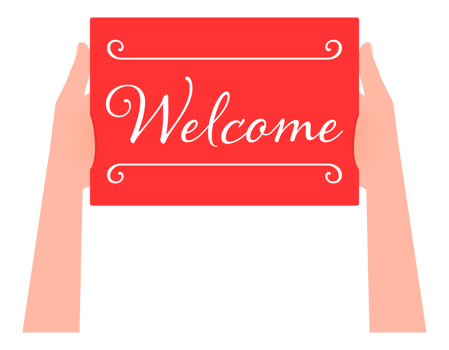 Hand holding placard with space for text Welcome png