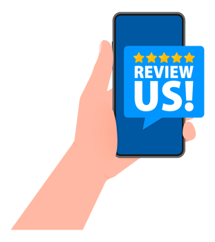 Review us. User rating label on smartphone screen. Review and rate us stars png