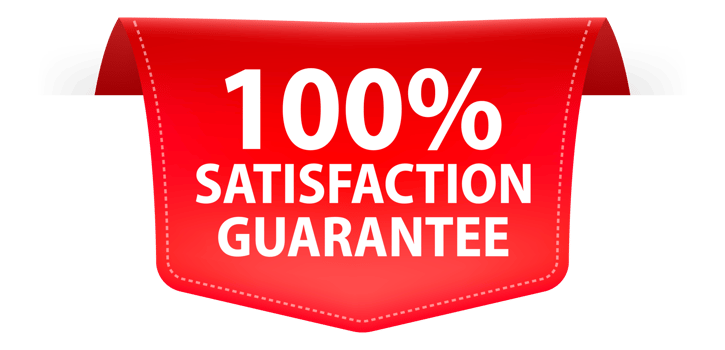 Satisfaction guaranteed red label with ribbon. illustration png