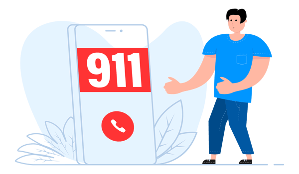 A man stands near the smartphone, on the screen Emergency Telephone Call 911 png