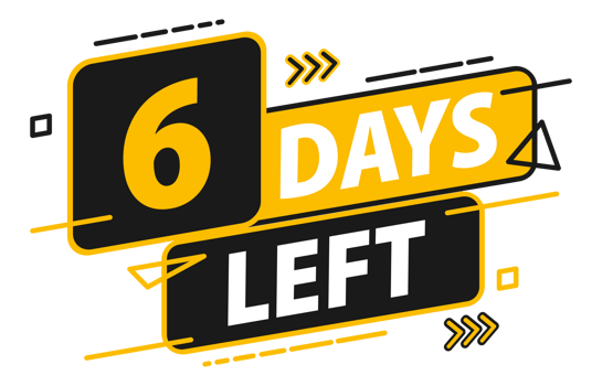 6 days left. Countdown discounts and sale time. 6 days left sign, label. illustration png