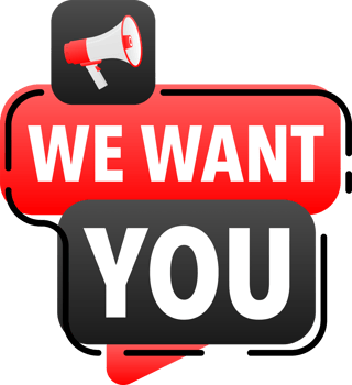 Megaphone label set with text We want you. We want you announcement banner png