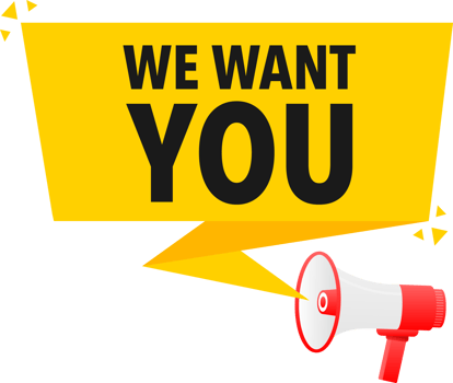 Megaphone label set with text We want you. We want you announcement banner png