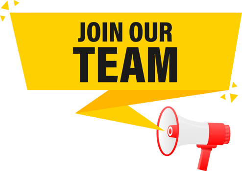 Megaphone label set with text join our team. Join our team announcement banner png