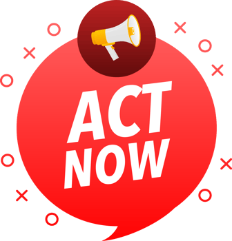 Megaphone label set with text Act now. Act now announcement banner png