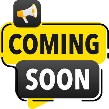 Megaphone label set with text Coming soon. Coming soon announcement banner png