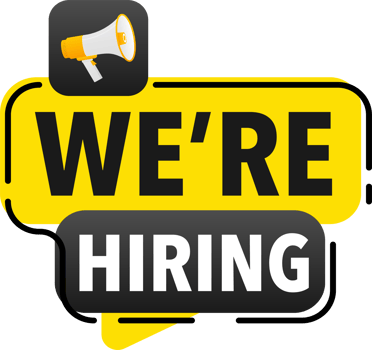 Megaphone label set with text We are hiring. We are hiring announcement banner png