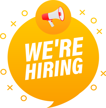 Megaphone label set with text We are hiring. We are hiring announcement banner png