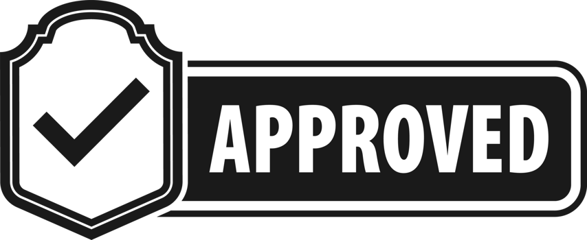 Approved Label with check mark. Confirmation of official approval and product quality png