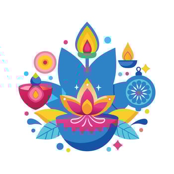 Colorful diwali diya, diya lamp, diya flowers, diya decoration vector