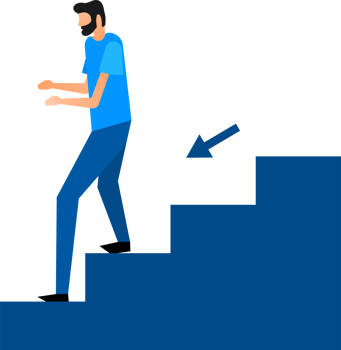 Man walking stairs, up and down movement. Emergency evacuation png