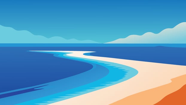 Aerial view showcasing a pristine beach meeting the vibrant blue ocean under a clear sky flat illustration vector