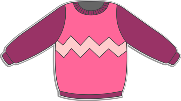 a pink sweater with a purple and white design png