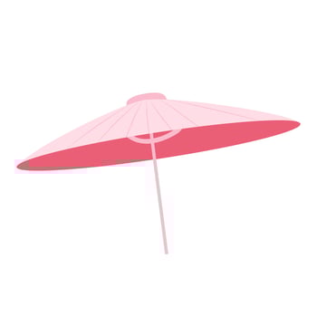 Japanese pink umbrella in flat design. Traditional parasol with handle. illustration isolated. vector