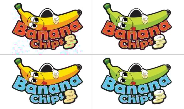 Banana Chips logo, cartoon banana logo. vector