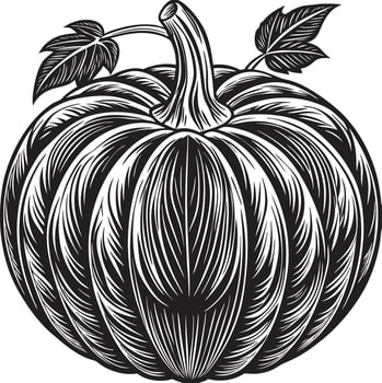 A black and white illustration of a pumpkin vector