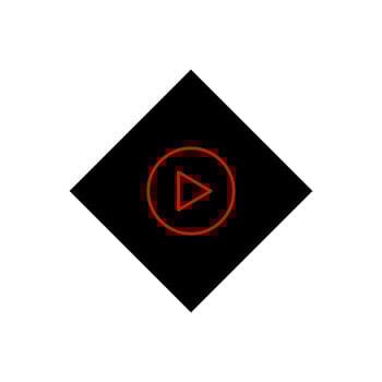 A red play button in a black square vector