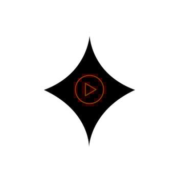 A black and red star with a play button vector