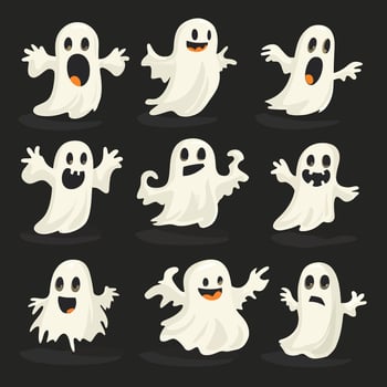 Set of cartoon ghost characters with different expressions vector