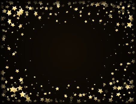 Shiny falling golden stars isolated on black background. Confetti or fireworks at party. vector