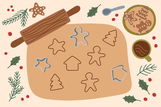 Christmas background. Human hands making Christmas cookies. Sustainable Christmas banner. vector