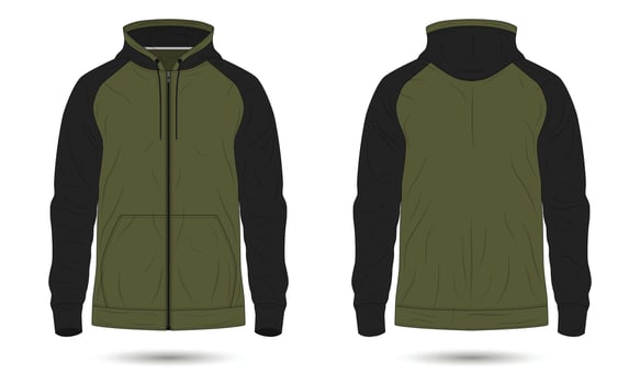 Black and green zipper hoodie jacket mockup vector