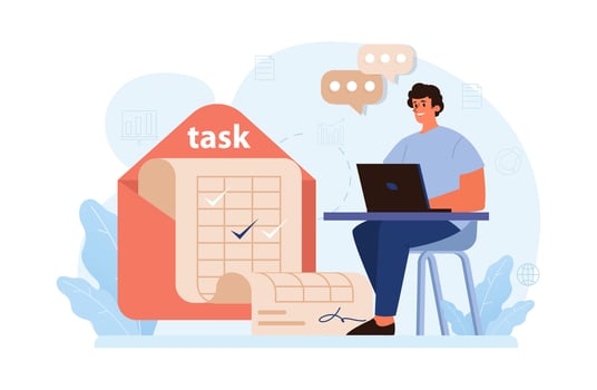 Hybrid work. Characters with a flexible schedule, working from office vector