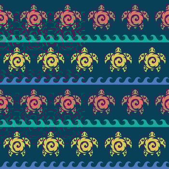 Seamless pattern with sea turtles. Marine life. Maori pattern. Stylish background. vector