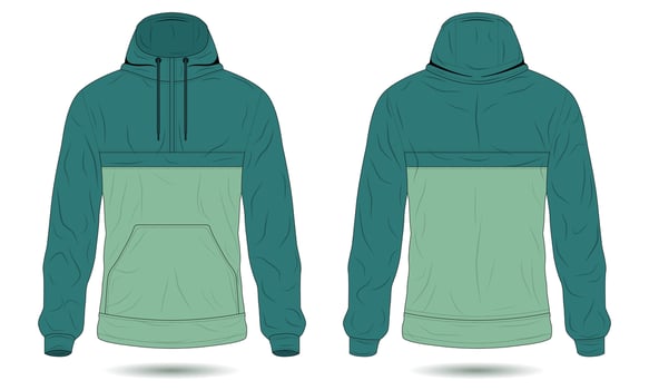 Modern green raincoat mockup front and back view vector