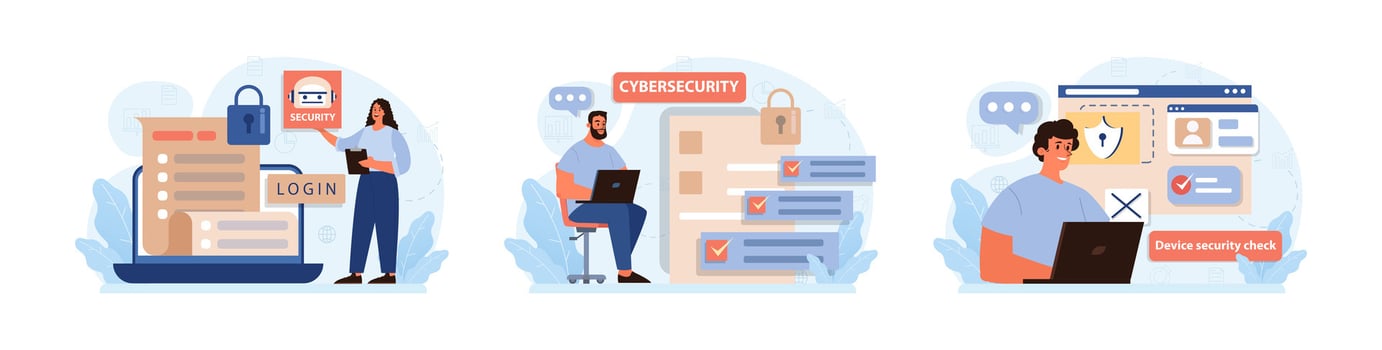 Cyber or web security set. Artificial intelligence provide data protection vector