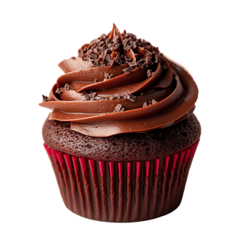 Chocolate cupcake with swirled frosting and smooth texture isolated on transparent background png