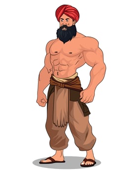 A punjabi bodybuilder man cartoon character design vector