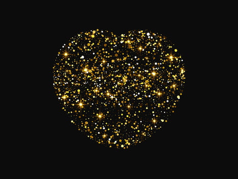 Gold glitter heart on dark background vector