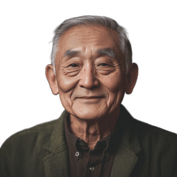 Smiling elderly man with gray hair wearing a casual shirt, isolated on a transparent background png