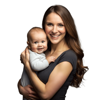 Smiling mother holding a baby with a loving embrace on a transparent background png