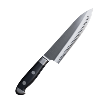 Serrated kitchen knife with a black handle, isolated on a transparent background png