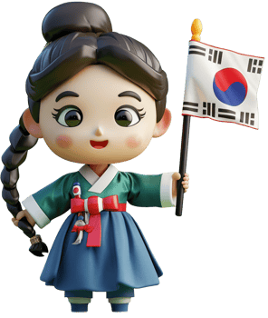 A cartoon character holding a korean flag png
