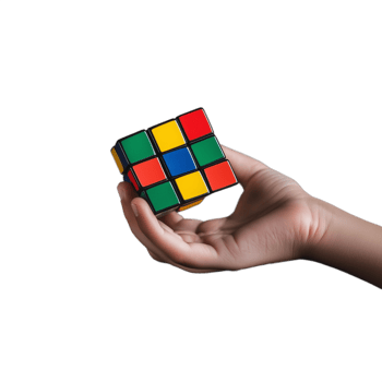 Hand holding a solved Rubik's Cube, isolated on a transparent background png