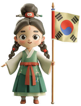 A cartoon girl holding a korean flag png