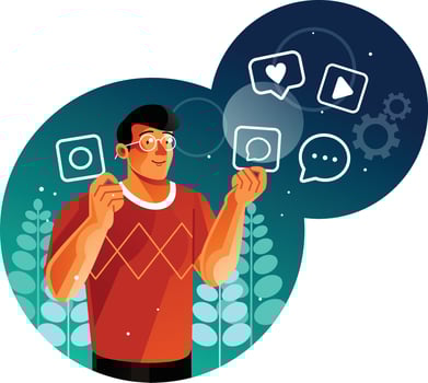 Man with social media app logo vector