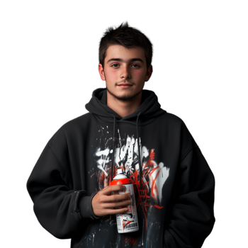 Young man in a hoodie holding a beverage, looking confidently at the camera, on a transparent background png