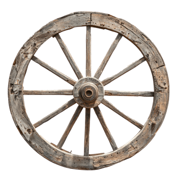 Old wagon wheel side view isolate on transparency background png