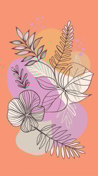 Tropical flowers and leaves on an orange background vector