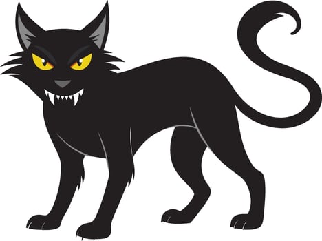 Halloween dangerous looking scary black cat isolated on white vector